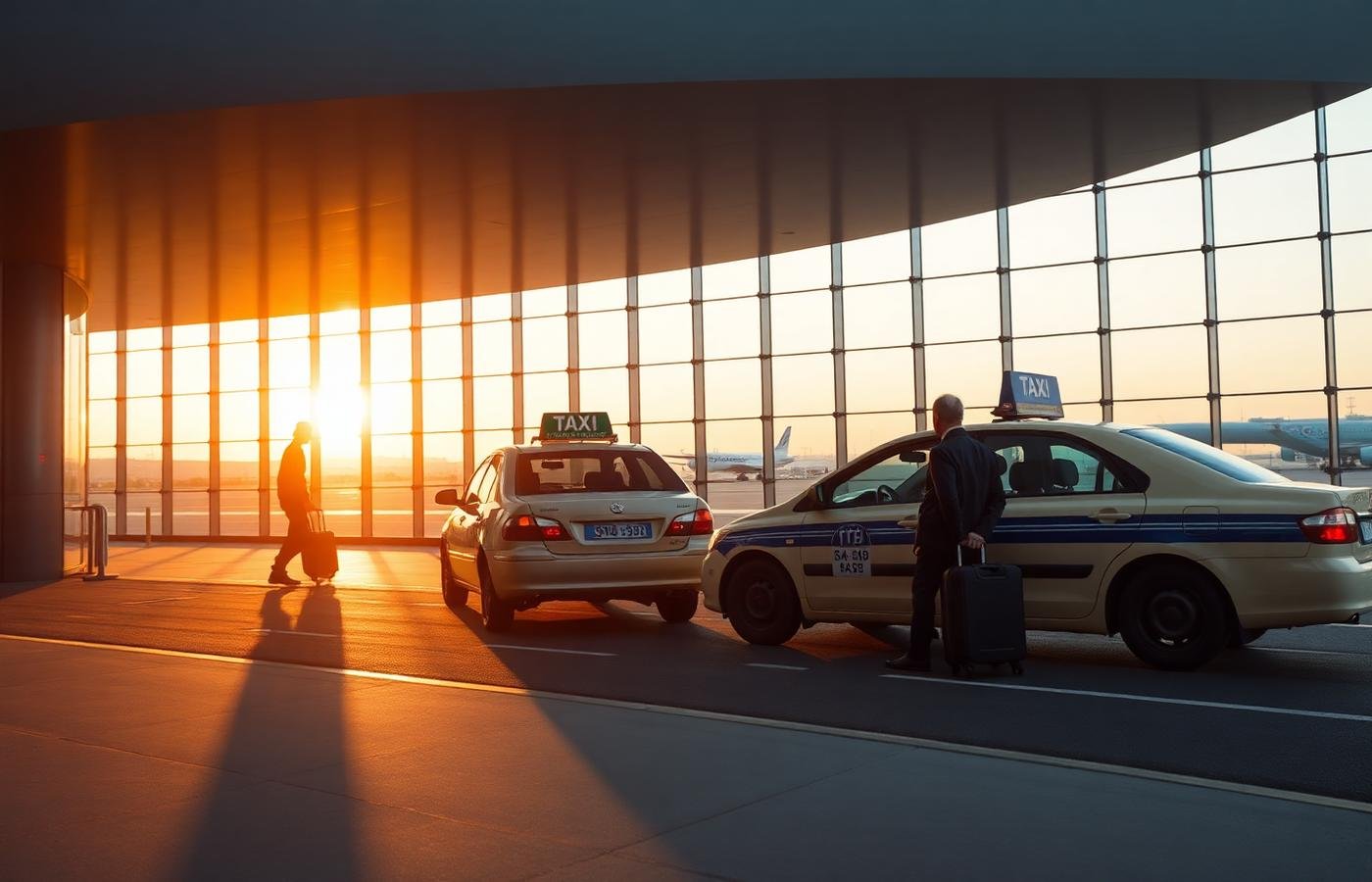 Taxi wartet am Terminal des Flughafens Nürnberg